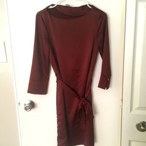 Maroon satin 3/4 sleeve dress